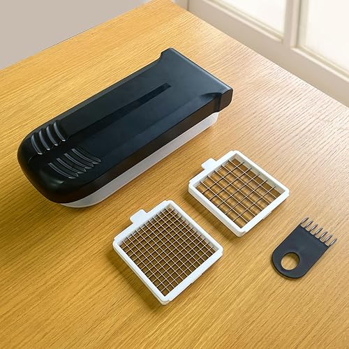 Miniatura 5 de LHS Picador multifuncional de alimentos, cebolla, cortador de verduras, cortador de papas, picador de verduras con recipiente (4 en 1, negro) Negro