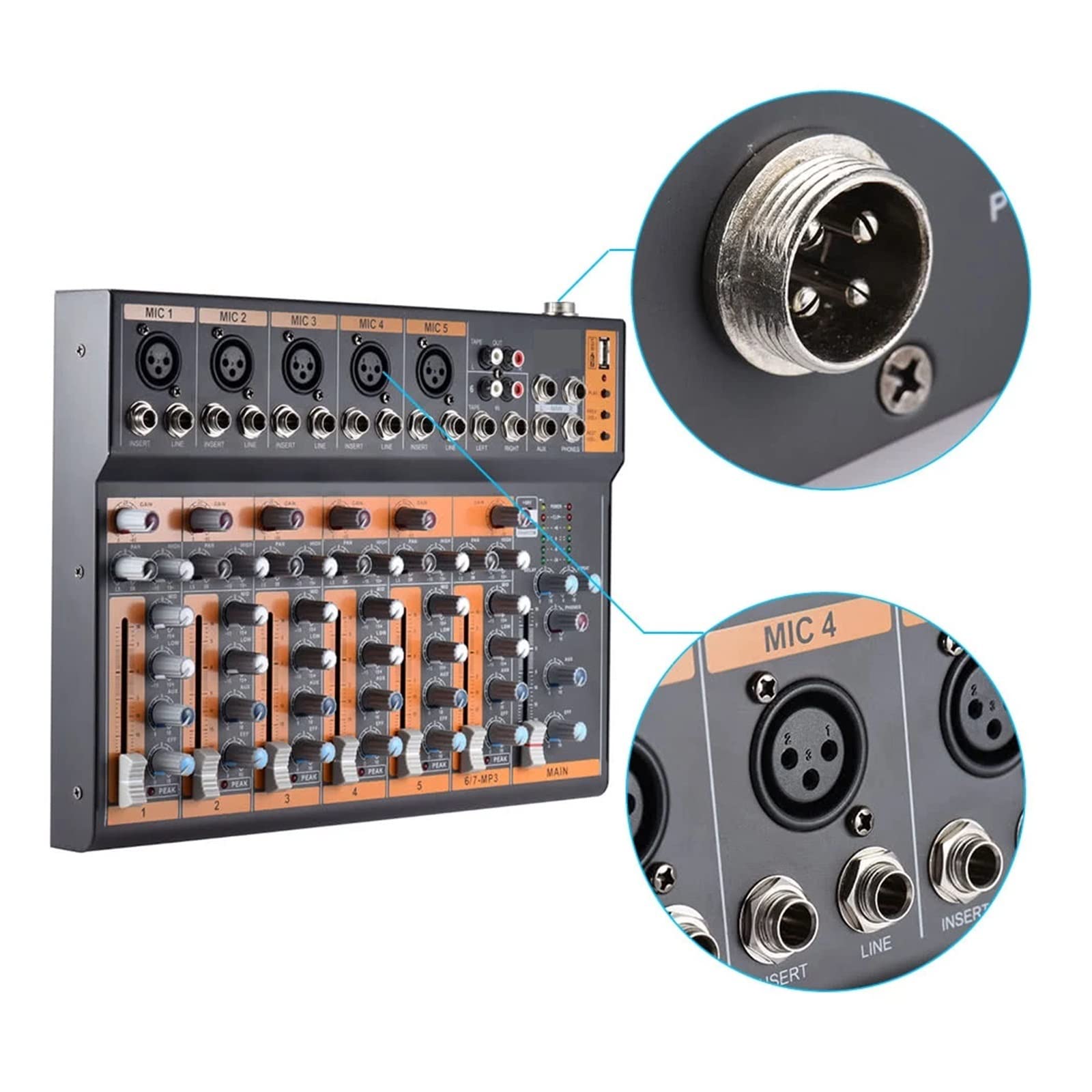 Amazon | オーディオミキサー ポータブル 7 チャンネル マイク ライン