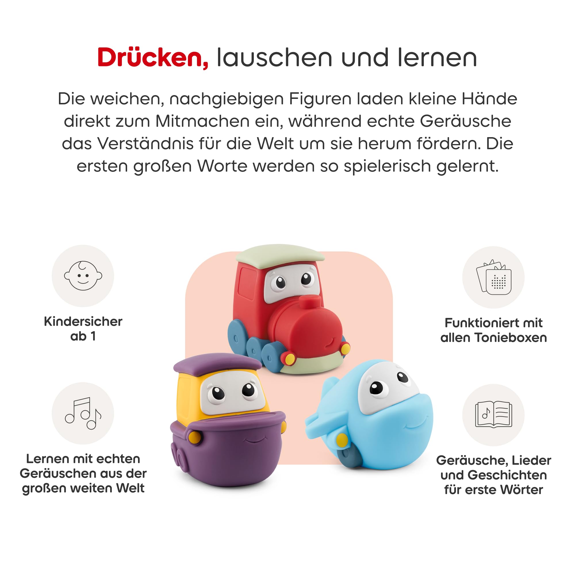 tonies Hörfigur für Toniebox, My First Reise Set, Fahrzeuge entdecken für Kinder ab 1 Jahr, Spielzeit ca. 36 Minuten