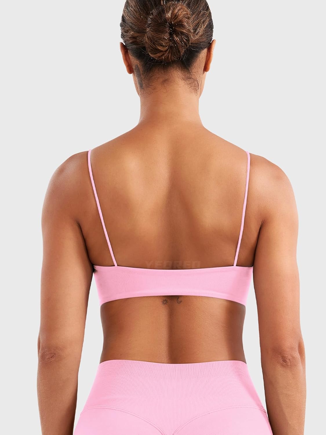 YEOREO Women's Spaghetti Strap Sports Bra Enidy Square Neck Yoga Wireless Low Impact Padded Seamless Cami Crop Top - Image 4