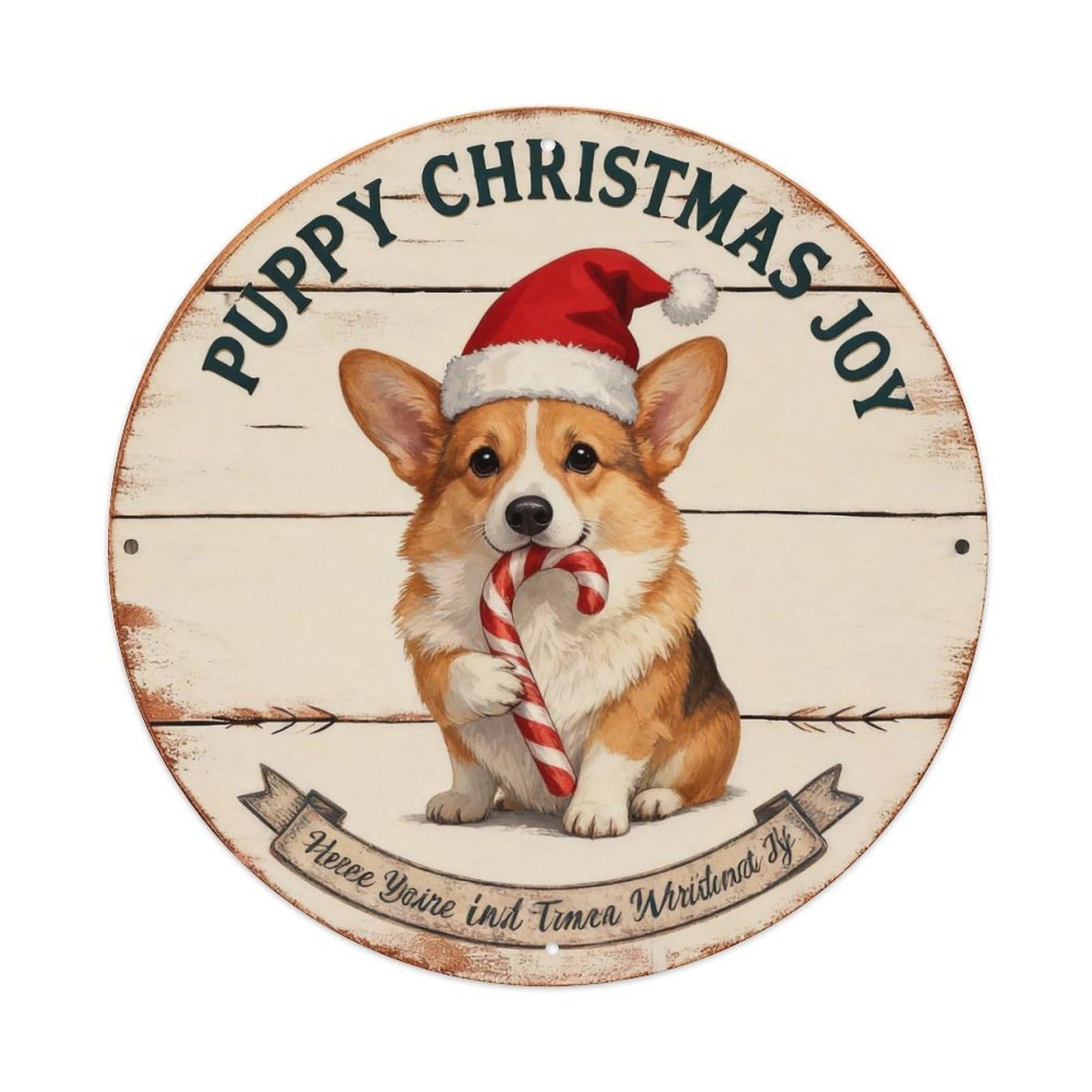 Christmas Puppy Round Sign Metal Tin Sign Plaque