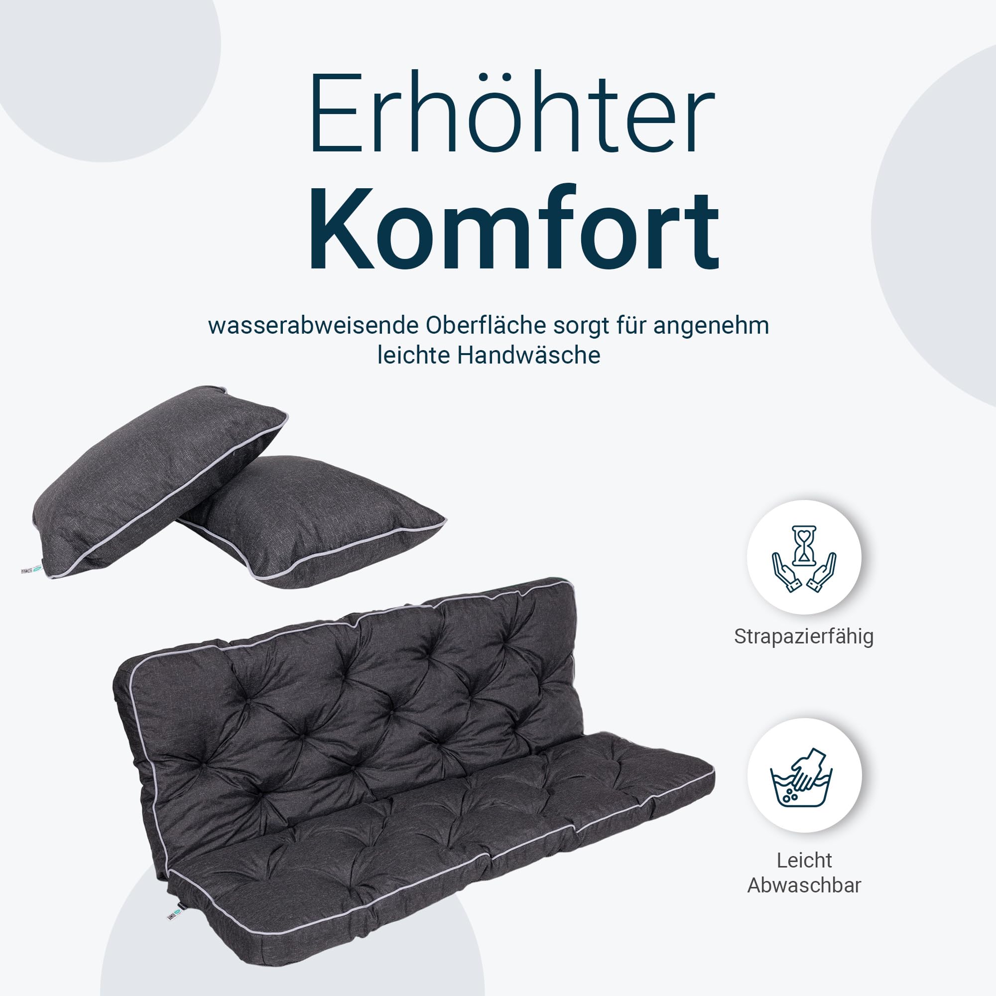 Zitkussen voor schommelbank, zitbank met rugleuning, tuinschommel, kussen, bankkussen, voor buiten, 160 x 60 x 50 cm, groen