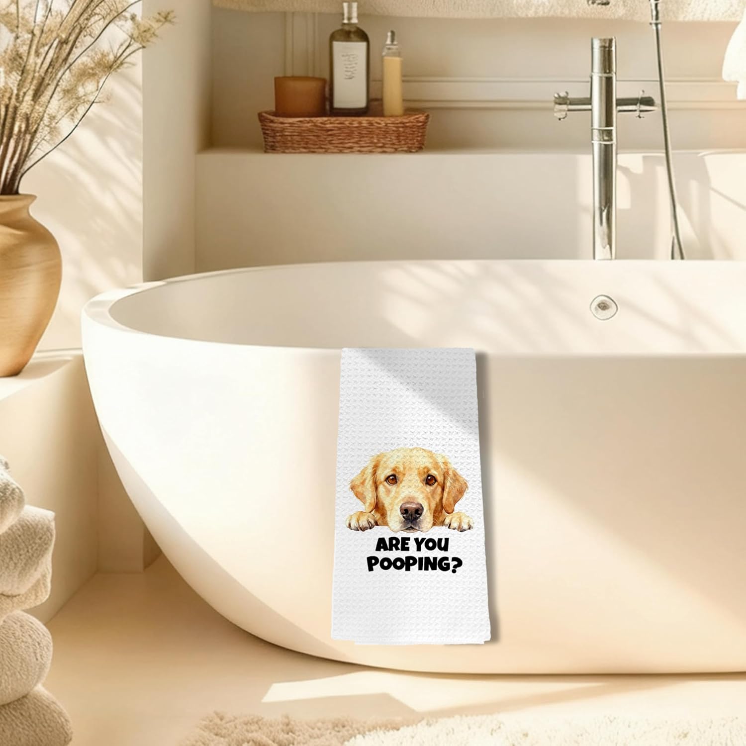 Funny Golden Retriever Decorative Bathroom Hand Towels, Golden Retriever Bathroom Decor, are You Pooping Hand Towels for Washroom Restroom Toilet, 16x24 Inch, Dog Lover Gifts - Image 3