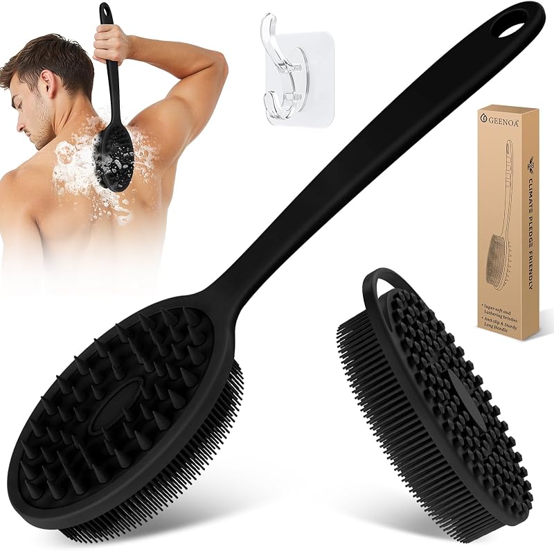 Kit GEENOA com 2 Escovas de Silicone para Costas e Corpo, 34 cm, Dupla Face, Preto