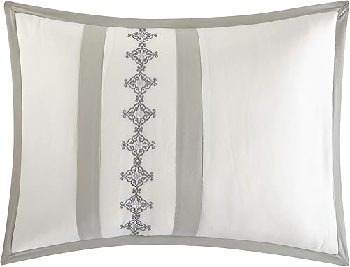 Miniatura 5 de Grand Avenue Juego de edredón blanco tamaño King, juego de cama bordado de 5 piezas, edredón ultra suave, falda de cama, almohadas y fundas,