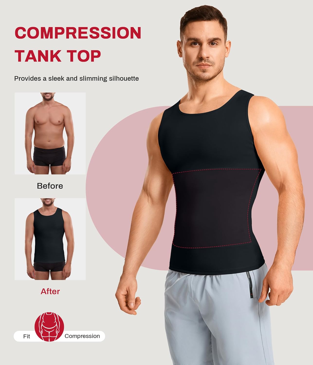 Nebility Shapewear Mens Compression Shirt - Slimming Body Shaper Vest Sleeveless Undershirts Workout Tank Tops - Image 3
