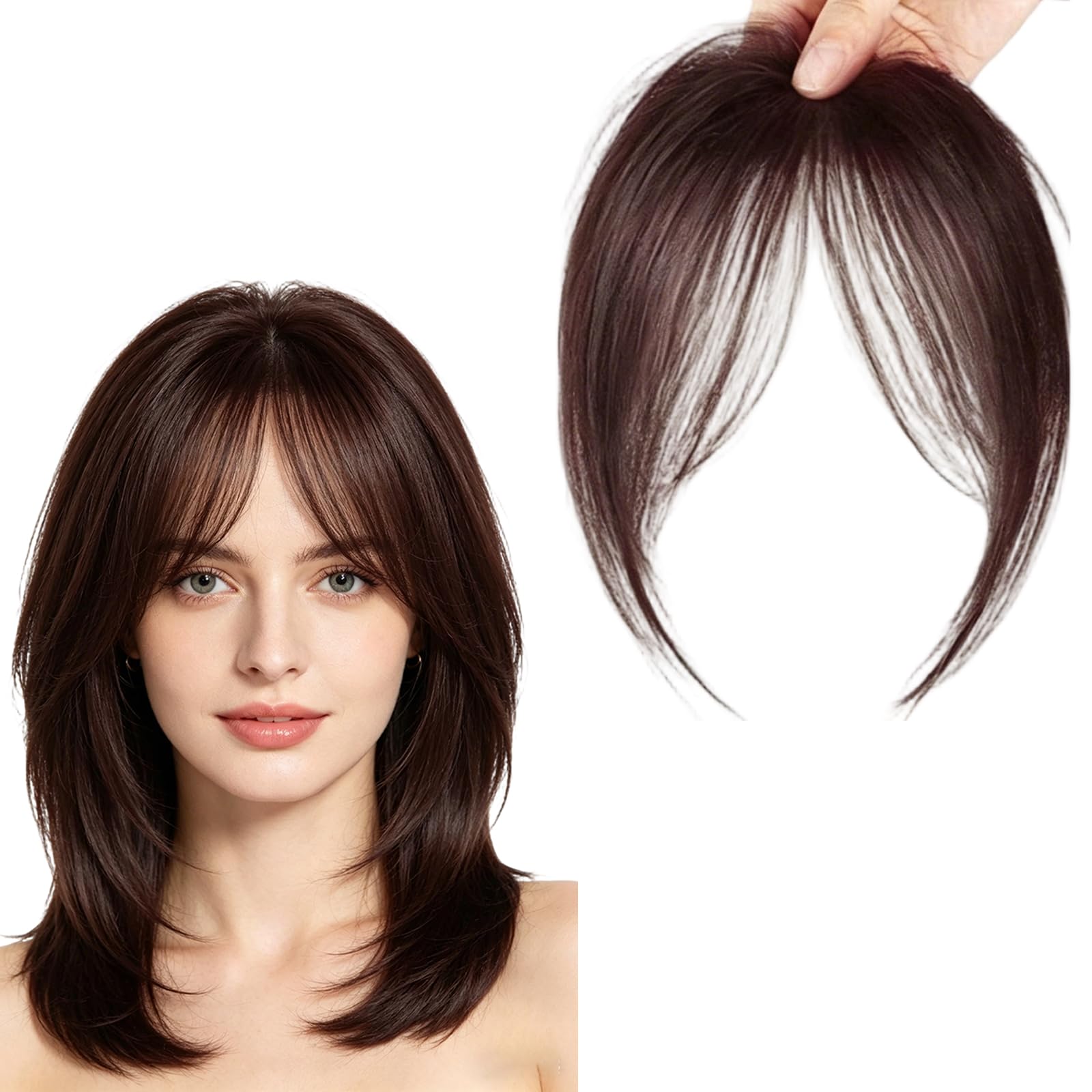 Hair Topper for Women, Front Hair Patch, Bangs for Women, Natural Looking Fringe Piece, Dark Brown Wig For Daily Styling & Special Occasions-picture-28