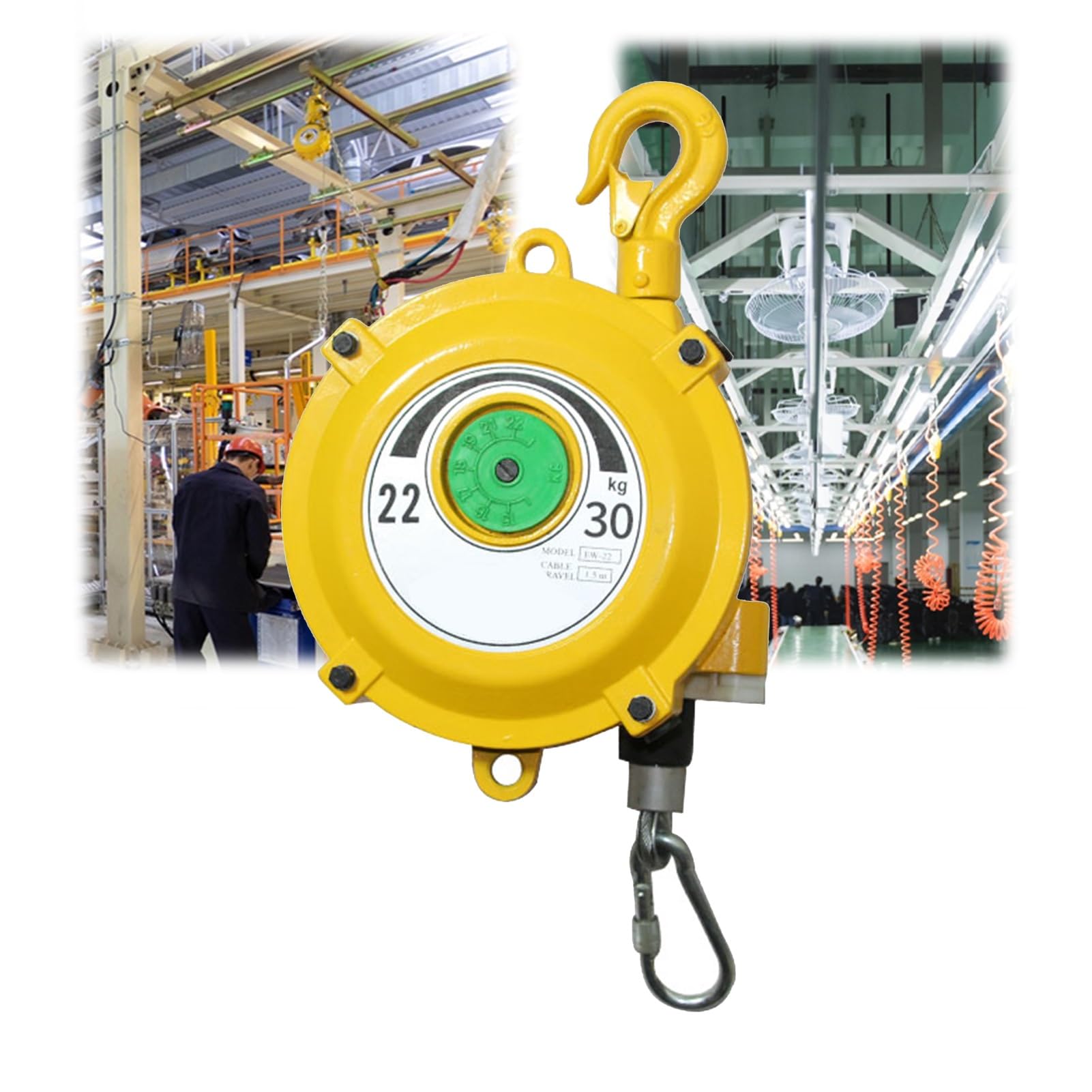 WEKONUMEX Retractable Spring Balancer, Retractable Spring Balancer With Wire Rope Hook For Automotive Assembly Workshop Multiple Sizes(22-30kg)