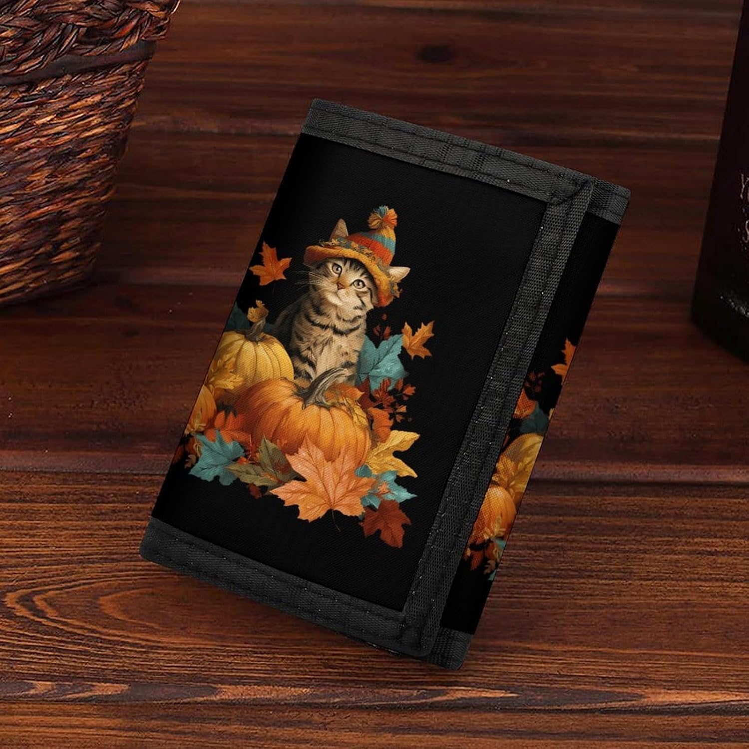 Cat Pumpkins Halloween Men's Trifold Wallet with 8 Card Slots And ID Window Slim Design