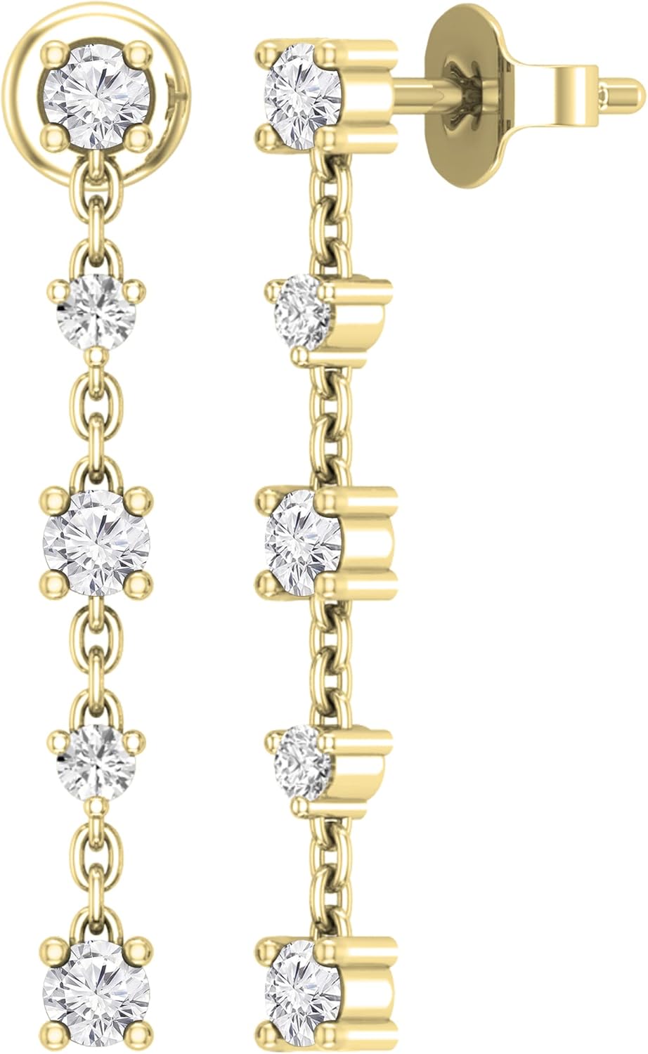Dazzlingrock Collection Alternate Round Gemstone & White Diamond Dangle Stud Earrings in Solid Gold