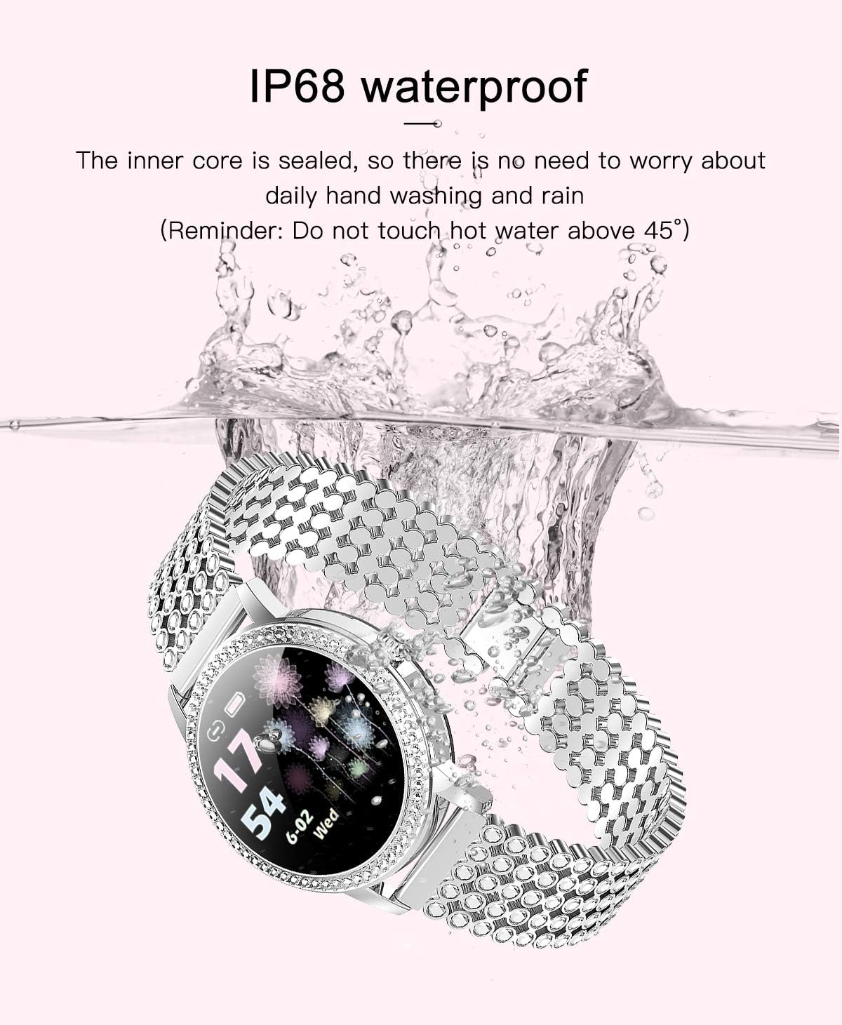 Suреr Dеаl Prоduсt Smart Watch for Women, Luxury Diamond-Studded Bracelet with Heart Rate Blood Pressure IP68 Waterproof, Sport Watch Compatible for iOS Android iPhone Samsung Phones. (Golden Belt with Diamonds)