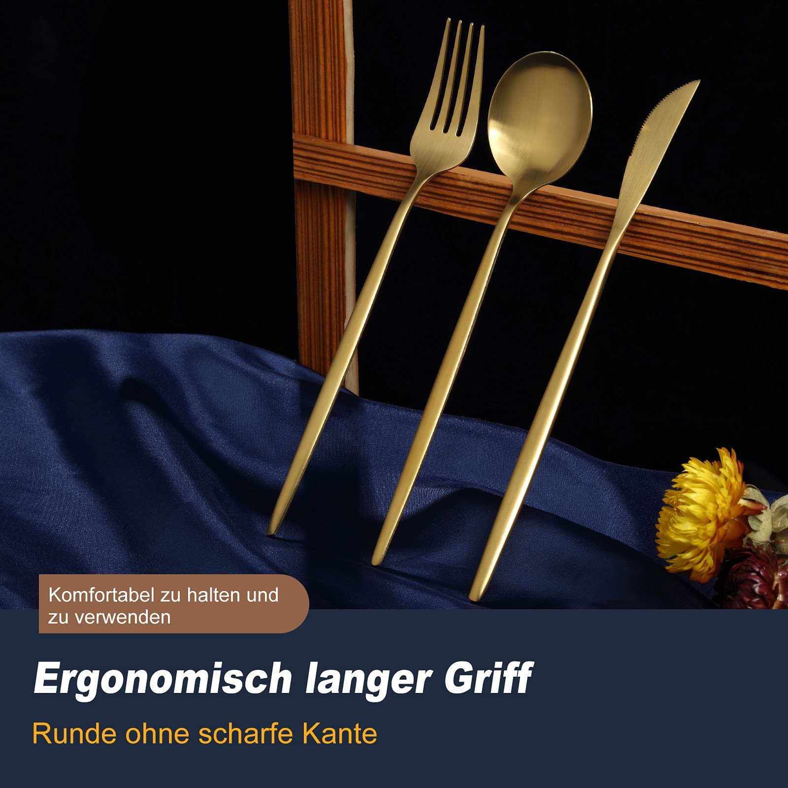 Bestdin Besteck Set 12 Personen, 60 teilig Edelstahl Besteckset Gold Matt, Essbesteck Set mit Messer Gabel Löffel, Hochwertiges Edelstahlbesteck, Spülmaschinenfest.