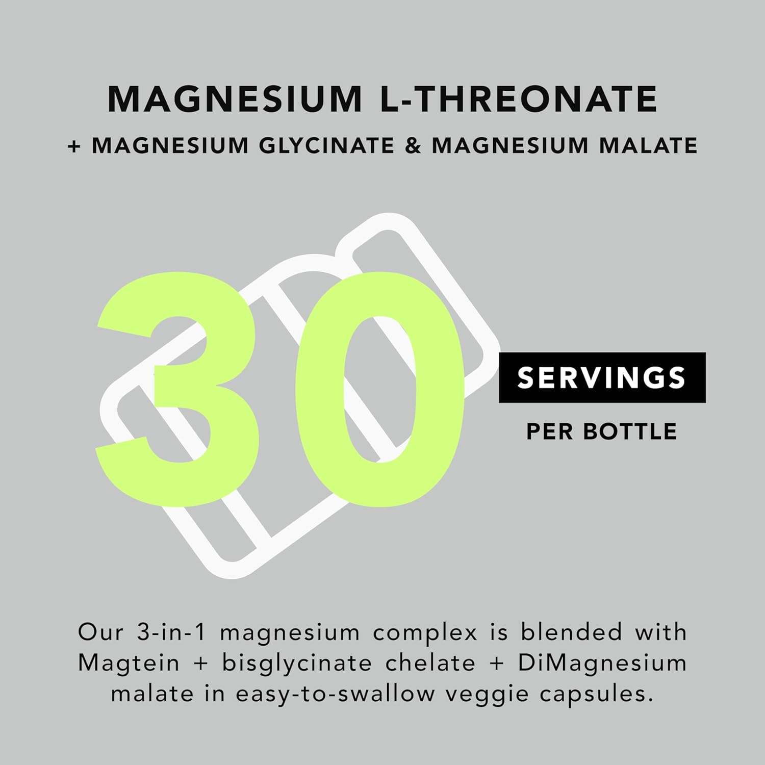 AMANDEAN Magtein Magnesium Complex. L-Threonate, Glycinate, Malate Triple Blend Chelated Magnesium Supplement. 90 Veggie Capsules. High Absorption Branded Ingredients. Brain Health, Sleep, Calm*. - Image 7