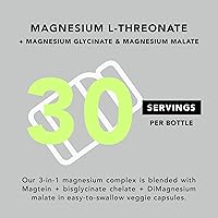 Vista 7 de AMANDEAN Complejo de magnesio Magtein. L-treonato, glicinato, malato Mezcla triple quelada de suplemento de magnesio. 90 cápsulas vegetarianas.