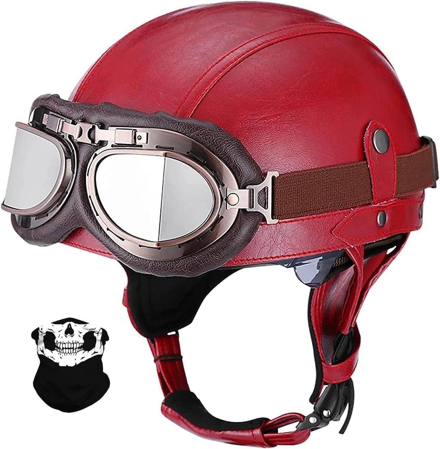 Casque jet 3/4 en cuir PU vintage taille L pour moto et scooter