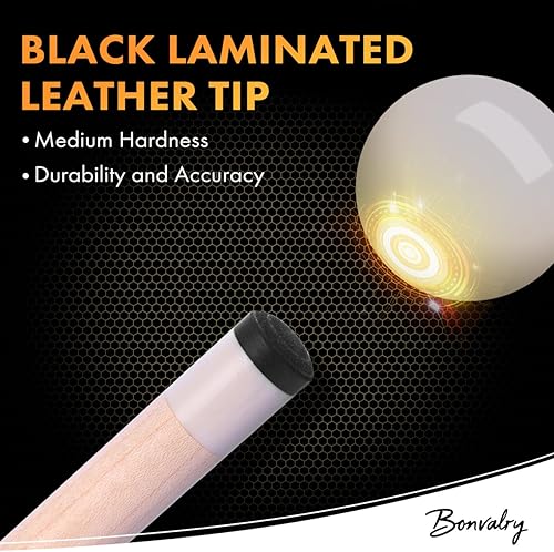 Miniatura 6 de Juego de 4 palos de taco de piscina de 58 pulgadas, eje de arce de 0.512 in, punta de calcomanías con envoltura de nailon