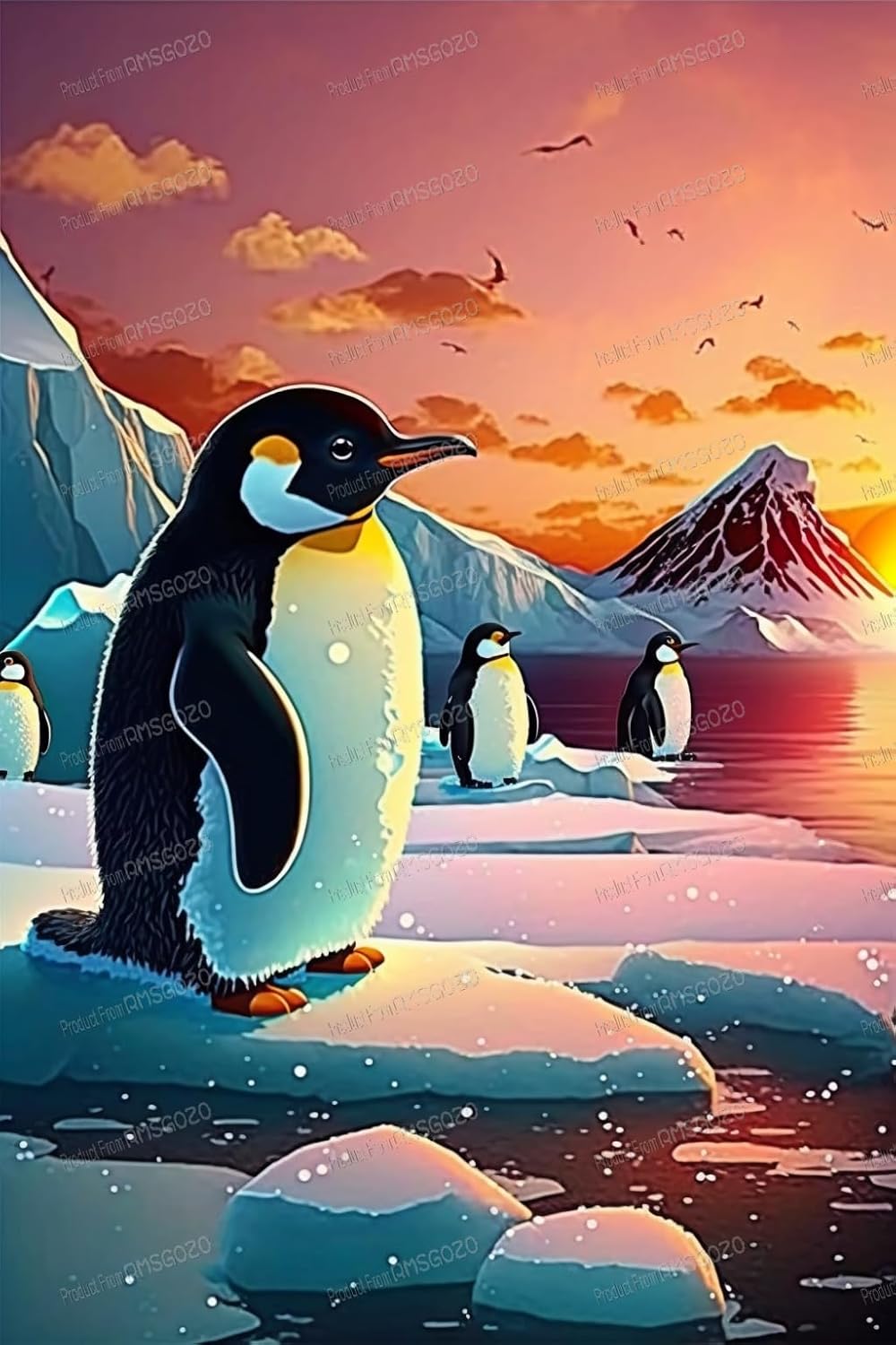 RMSGOZO Glacial Penguin Diamond Painting Kits, 20 X 20 Inch 5D Round Rhinestones Diamond Painting for Adult & Adults Embroidery Diamond Art Kit, for Wall Decor Theater Decor Or Gifts