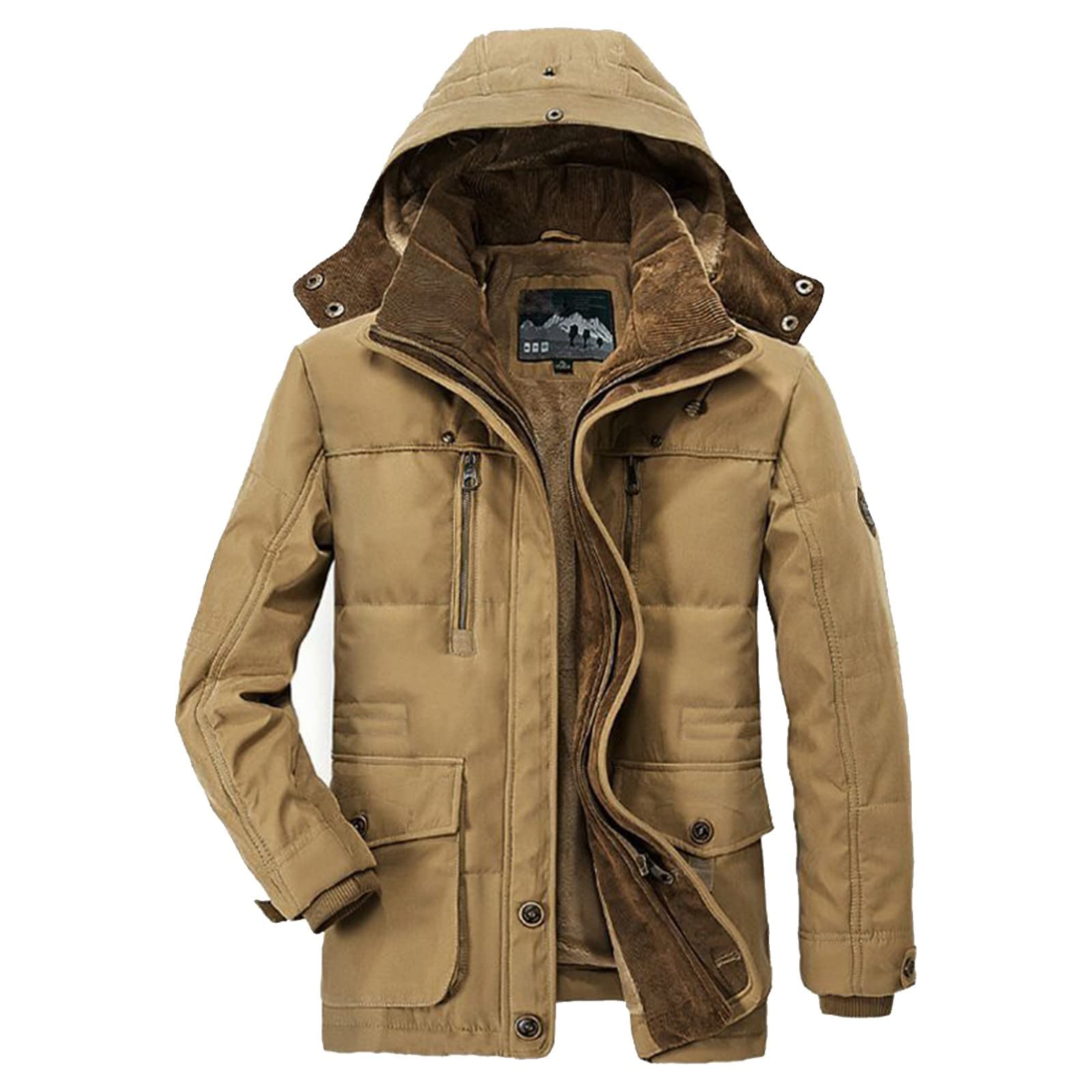 uxxnjfg Winterjacke Herren Übergangsjacke Warme Kapuzenjacke Zipper Trenchcoat Fleece Oversized Arbeitsjacke Business Vintage Outdoor Jacken Wärme Wintermantel
