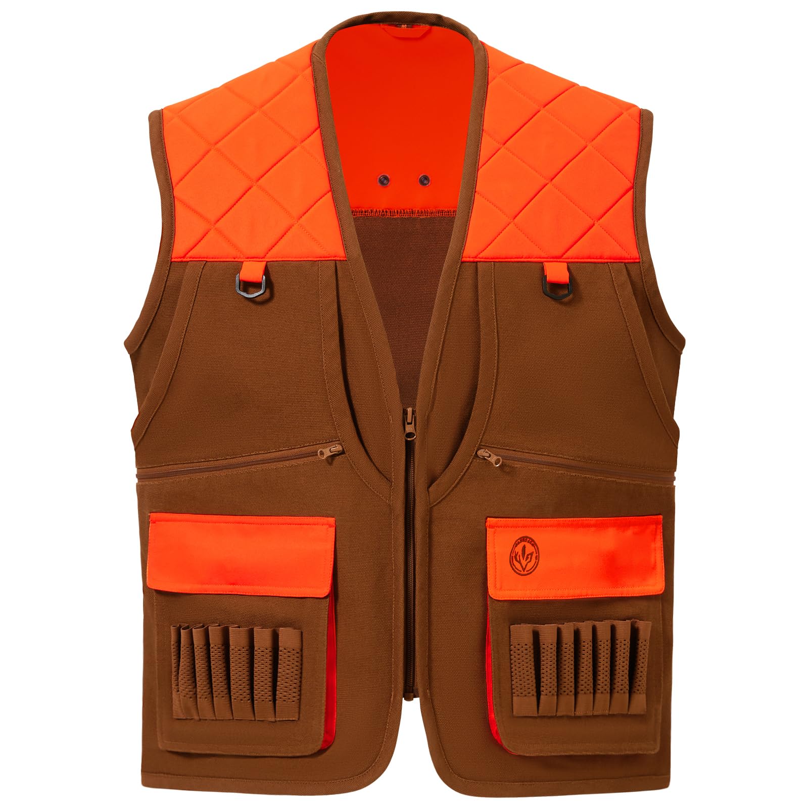 BASSDASH Gilet da caccia per uccelli con tasche multiple, arancione e marrone, resistente all'acqua, antistrappo, per uomini e donne