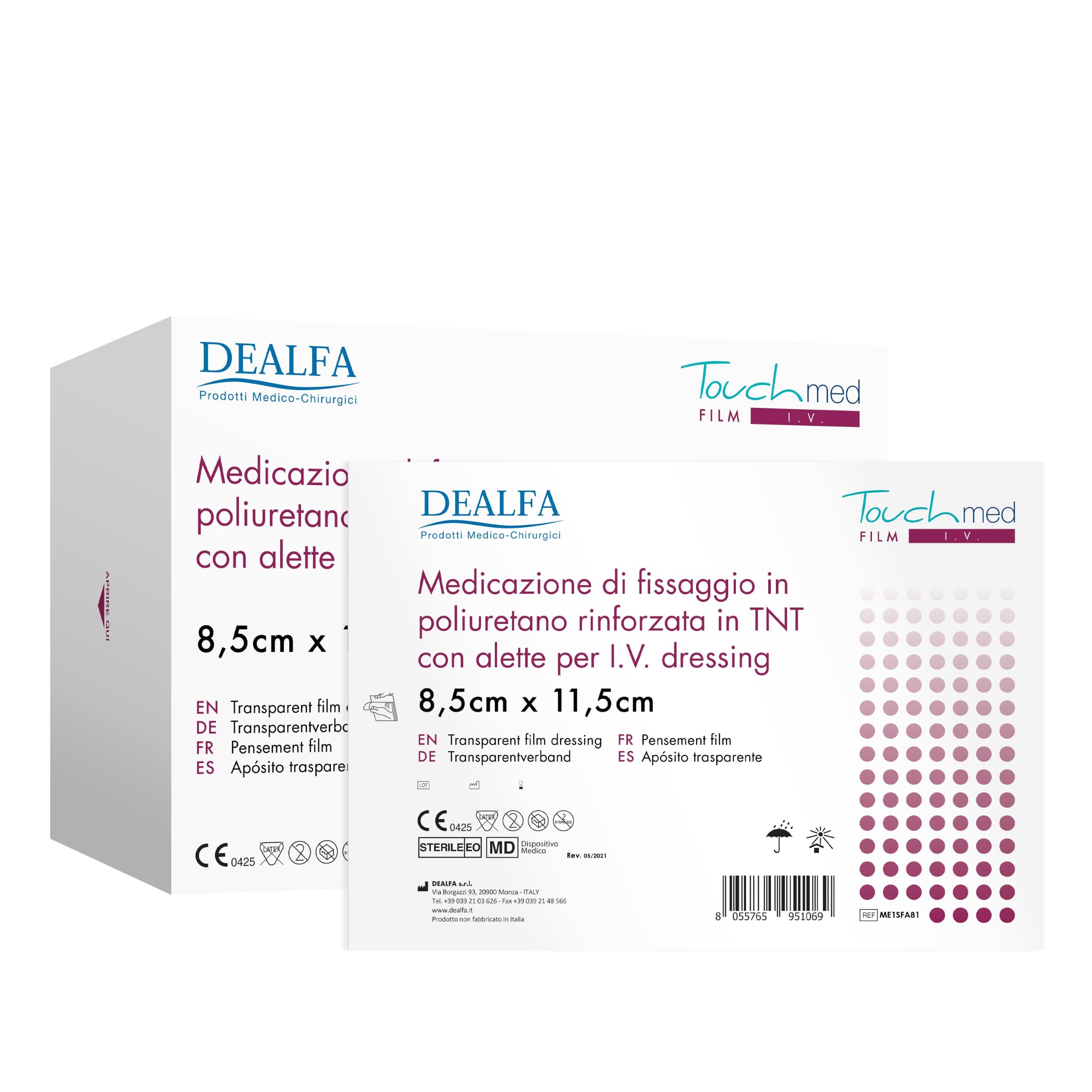 TOUCHMED Medicazione Adesiva Sterile in Poliuretano di Fissaggio Cannula e Catetere - Rinforzata in TNT con Alette - IV Dressing - 8,5x11,5 cm - Monouso - Confezione da 50 Buste