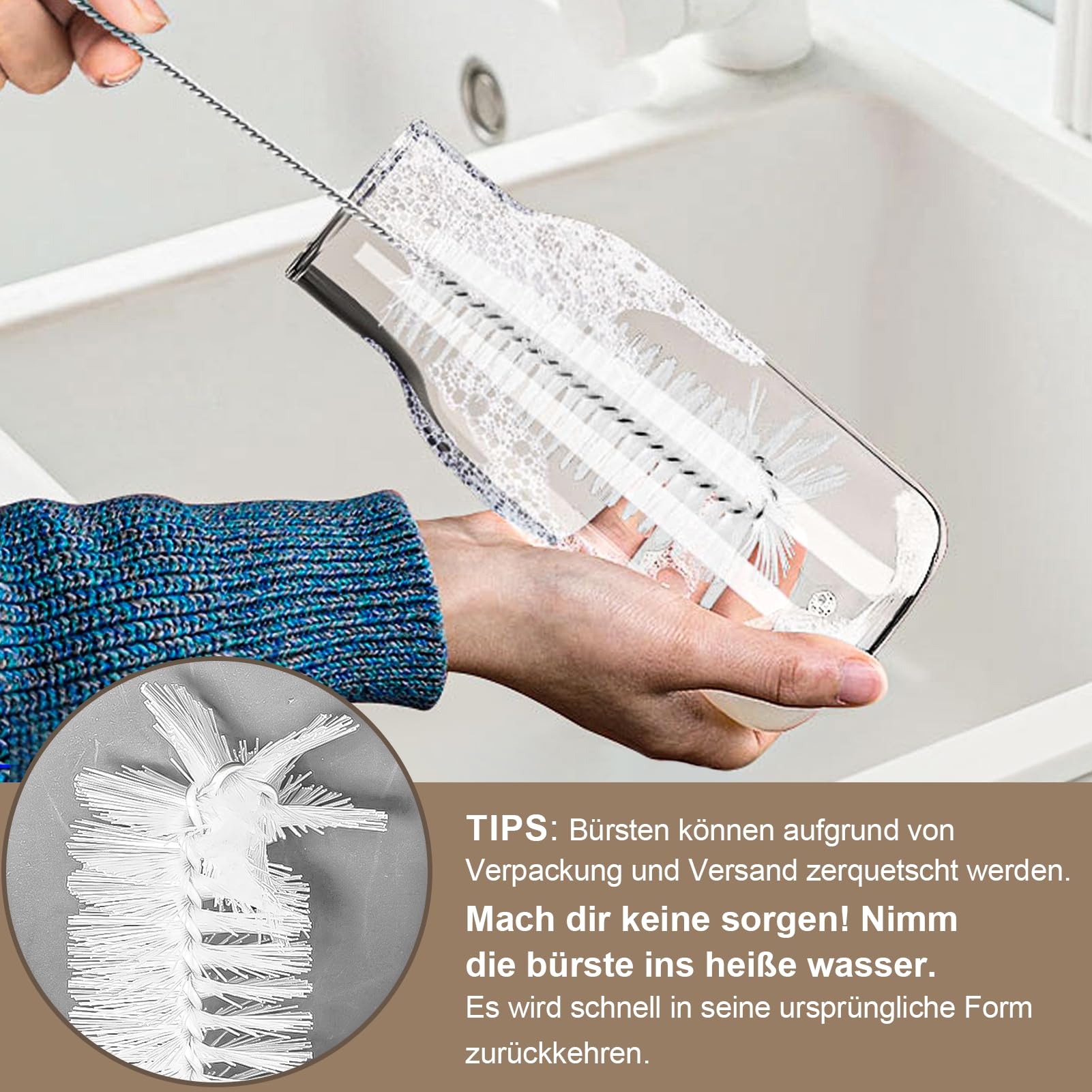 Scovolini Per Bottiglie 6 Colori - Set Spazzole In Acciaio Inox Per Pulizia Cannucce, Tubi, Biberon, Riutilizzabili - Foto 2