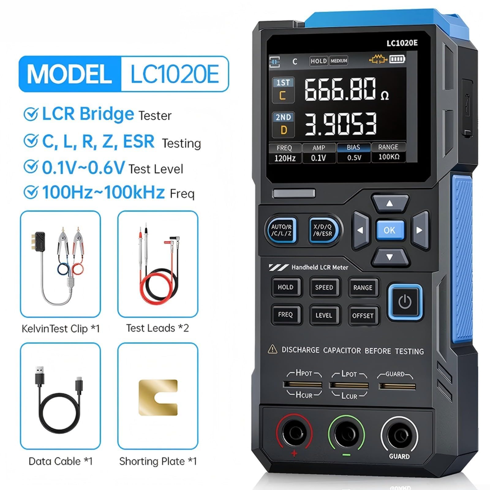 LC1020E Digitaler LCR ESR Tester 0,3% Handmessgerät mit 2,8 Zoll TFT Bildschirm für Induktivitätskapazität Widerstandsmessung im Laborproduktionsbereich (LC1020E in Englisch)