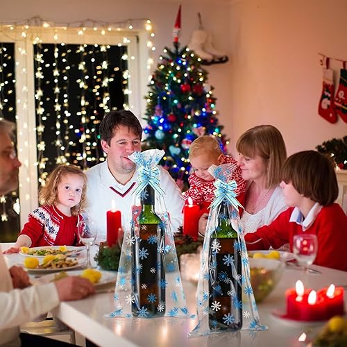 Miniatura 5 de Teling Juego de 160 bolsas de regalo de botella de vino de Navidad, juego de bolsas de celofán que incluye 80 envolturas de vino y 80 lazos para