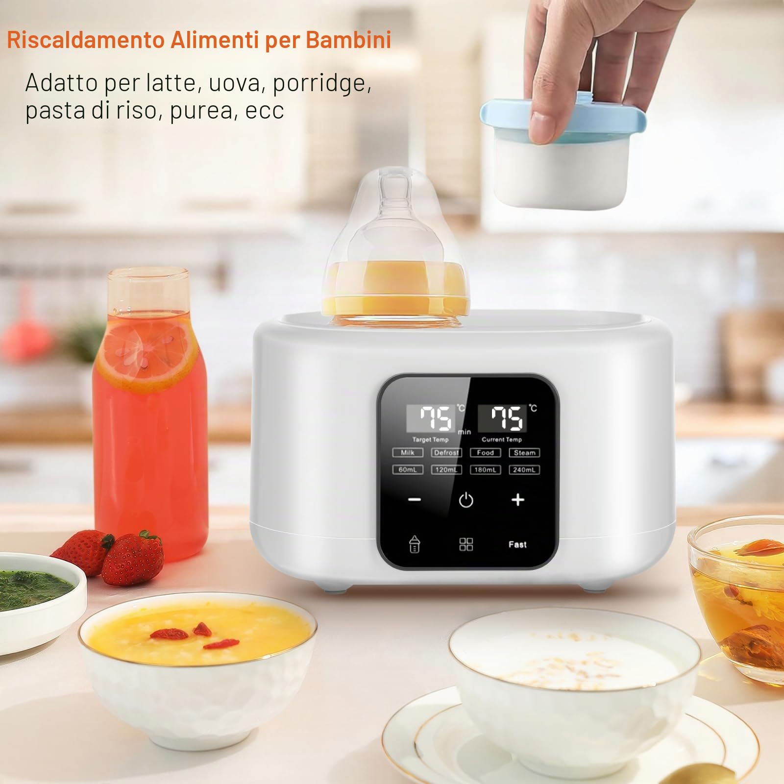 Scaldabiberon, Scalda Biberon 6 in 1 per latte materno e formula con controllo intelligente della temperatura, mantenimento 48H, scaldalatte, riscaldamento alimenti, scongelamento, vapore