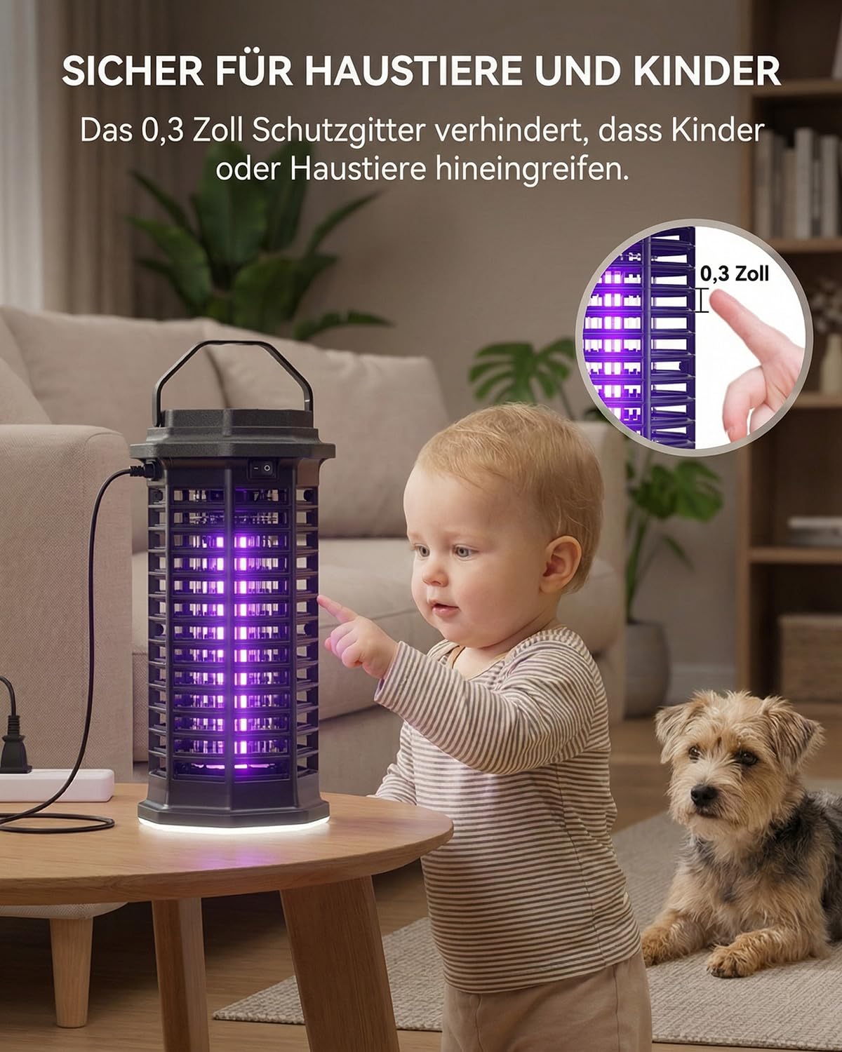 Elektrischer Insektenvernichter mit LED-Licht, 2-in-1 4200V 15W UV-Mückenlampe, Hochspannungs-Fliegenfalle, IPX4 wasserdichte, Mückenfalle für drinnen und draußen, gegen Mücken, Fliegen und Insekten