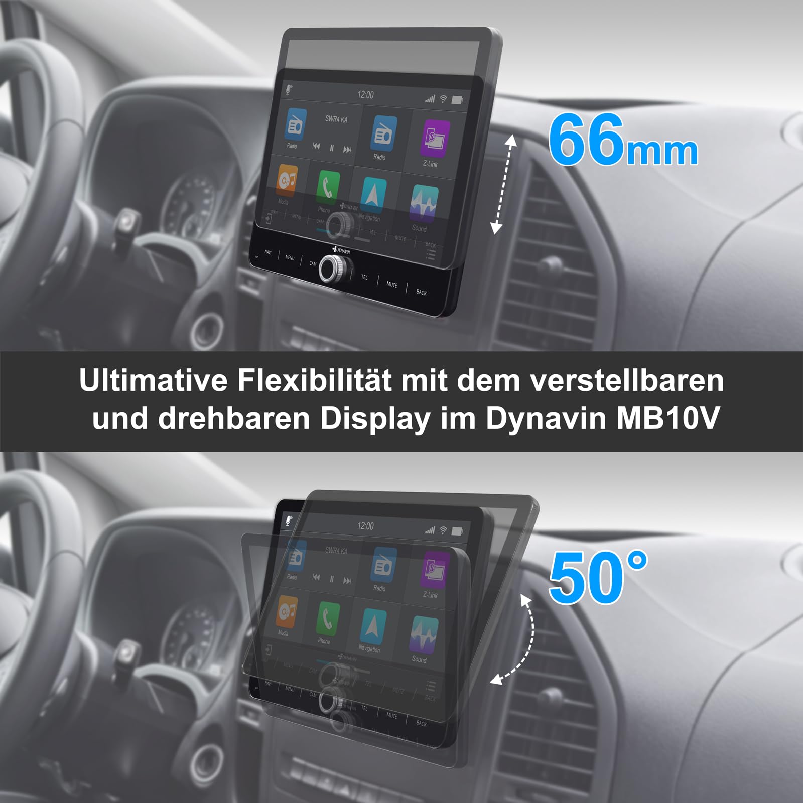 DYNAVIN Android Autoradio Navi für Mercedes Sprinter Vito Viano W639 A Klasse: 10,1 Zoll Radio mit Wireless Carplay und Android Auto | Head-up Display | Inkl. DAB+; D9-MB10V Premium Flex