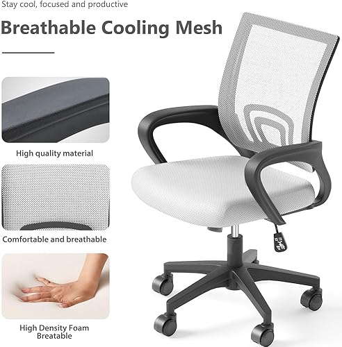 Miniatura 5 de Silla de oficina en casa, silla de escritorio ergonómica de malla con respaldo medio con soporte lumbar, diseño giratorio ajustable, cómodo