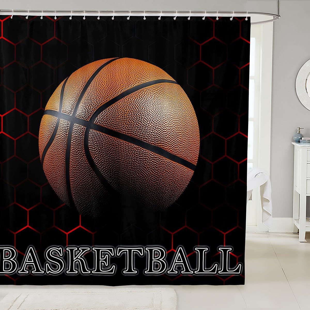 Erosebridal 3D Football Shower Curtain 72x72, Soccer Sports Gaming Waterproof Bathroom Curtain for Kids Boys Girls, Ball Games Honeycomb Shower Curtain Sets with Hooks, Cool Activity Bath Curtain image 3
