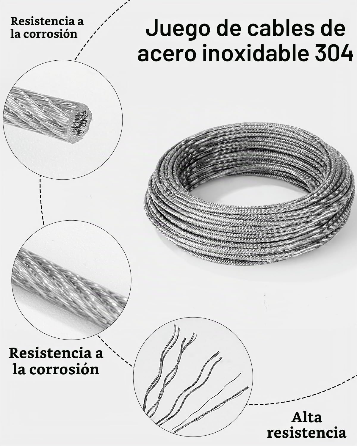 3mm 30m Cable de Acero Inoxidable, Nylon Cable Acero Kit, Cuerda de Alambre con Tensor Ojales, Cable Acero Plastificado para Cuerda Tendedero, Suspensión, Soporte Planta