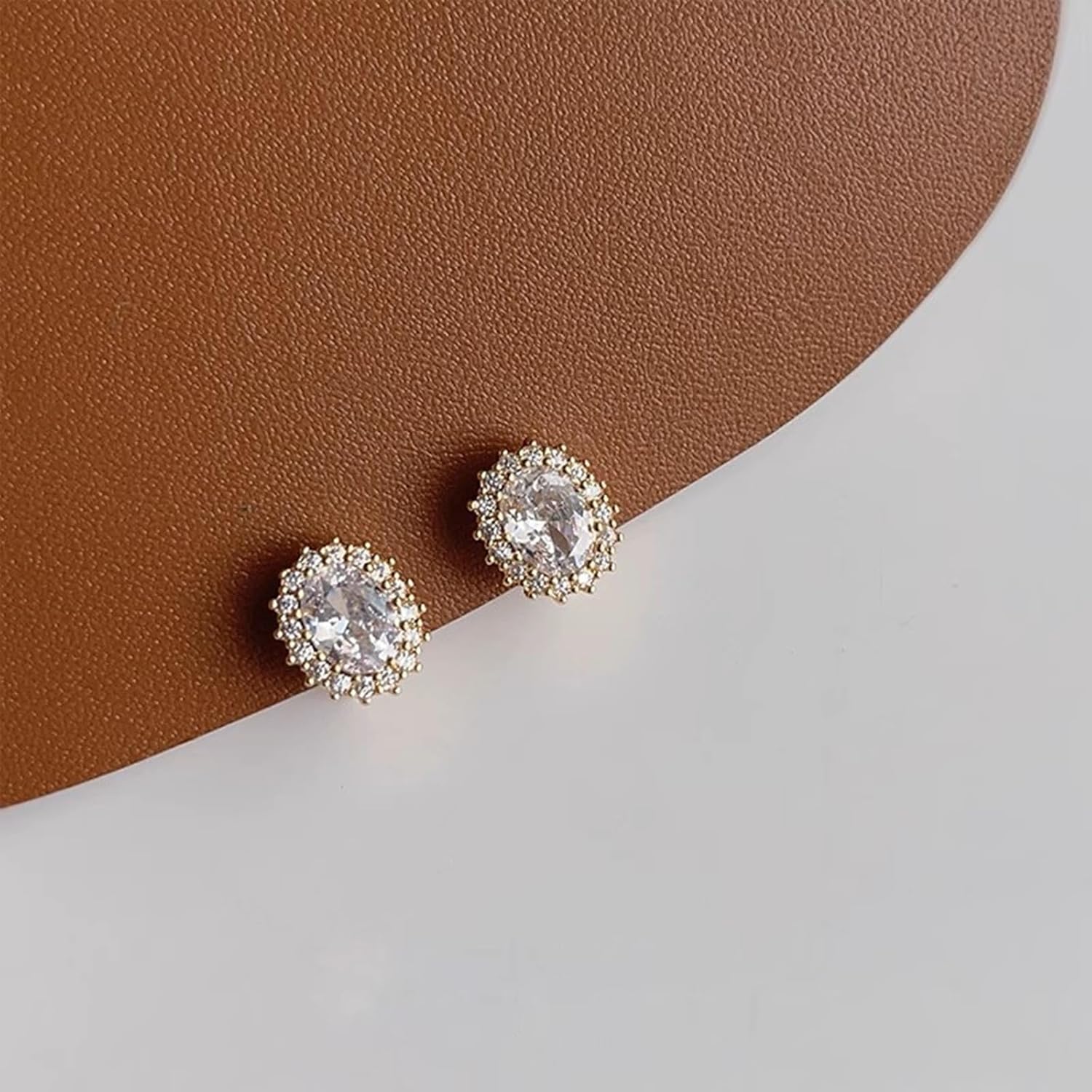 Crystal Cubic Zirconia 18K Gold Plated Stud Earrings Elegant Halo Design Minimalis Hypoallergenic CZ Earrings Diamonique Round Earrings for Women - Image 6