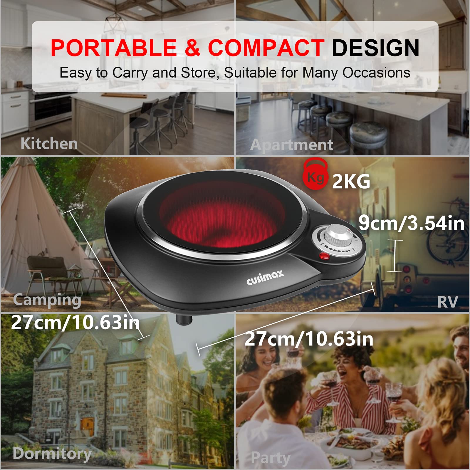 Buy Hot Plate, CUSIMAX Portable Electric Hob Single Ceramic Burner