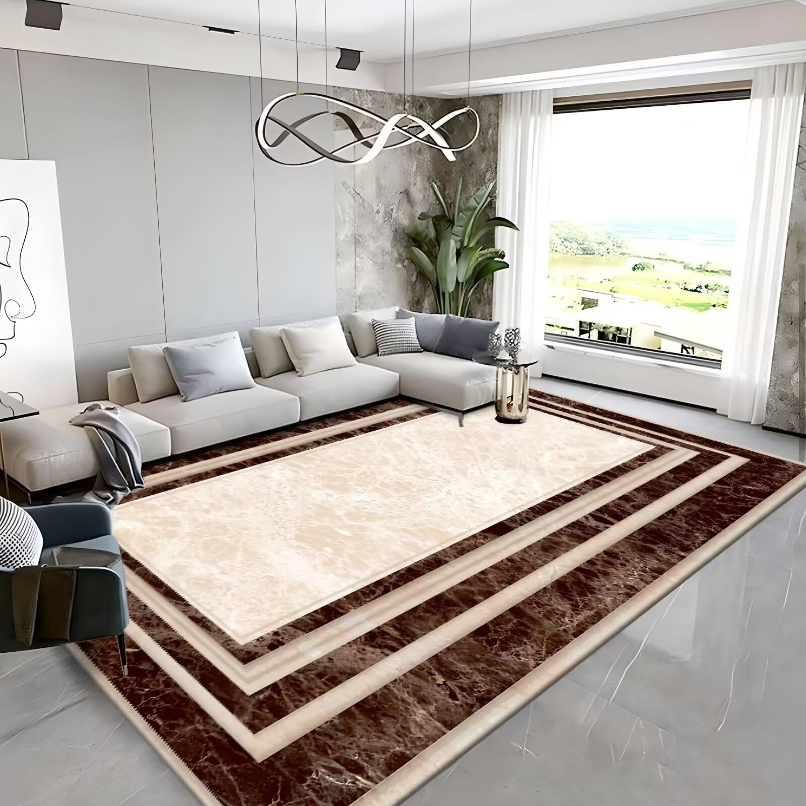 Tapis Fille Chambre Poil Court 80x160cm,Pallaisson Entree Interieur Couleur Beige,Géométrie Moderne pour Salon,Sol,Entree Interieur