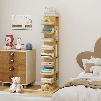 ELECWISH Narrow Bookshelf,63 Tall Vertical Spine Bookcase Tower for Small Spaces,Modern Corner Standing Shelf with Storage for Home Office, Set of 2