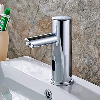 Aimadi Robinet automatique avec capteur infrarouge, induction, robinetterie de salle de bain, économise de l’eau, lavabo, fonctionne sur batterie, chromé, eau froide