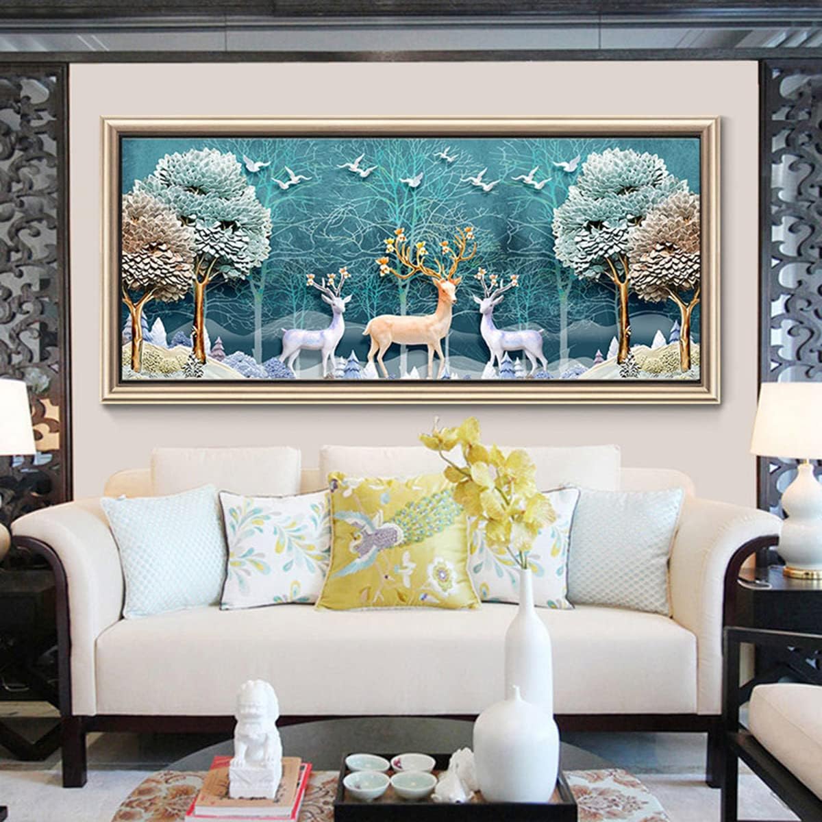 Instarry DIY 5D Diamond Painting Large Size Full Drill Deer and Tree Cross Stitch Mosaic Room Decor 47.2x21.7 inch