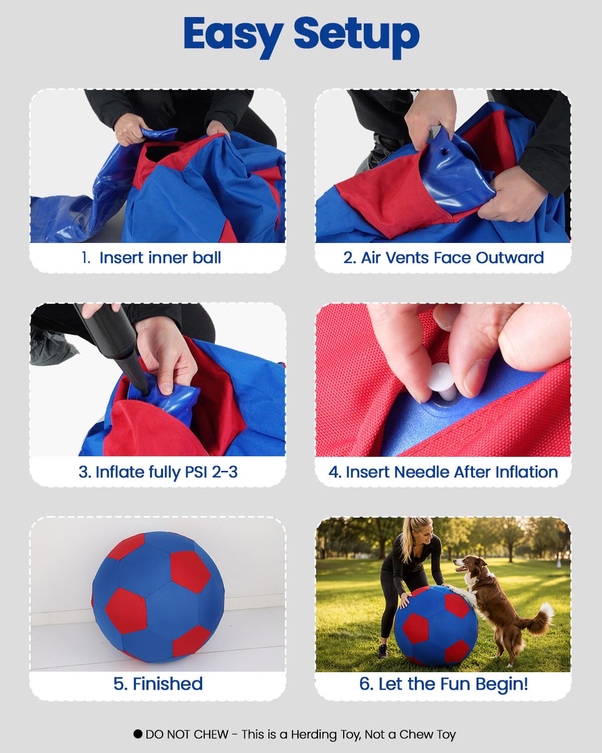 ANC POP Palla da pastore per cavallo, palla e copertura per palla, 101,6 cm, grande con pompa a mano, per giocare, pastore, palla da pastore, giocattolo per cavalli, blu e rosso