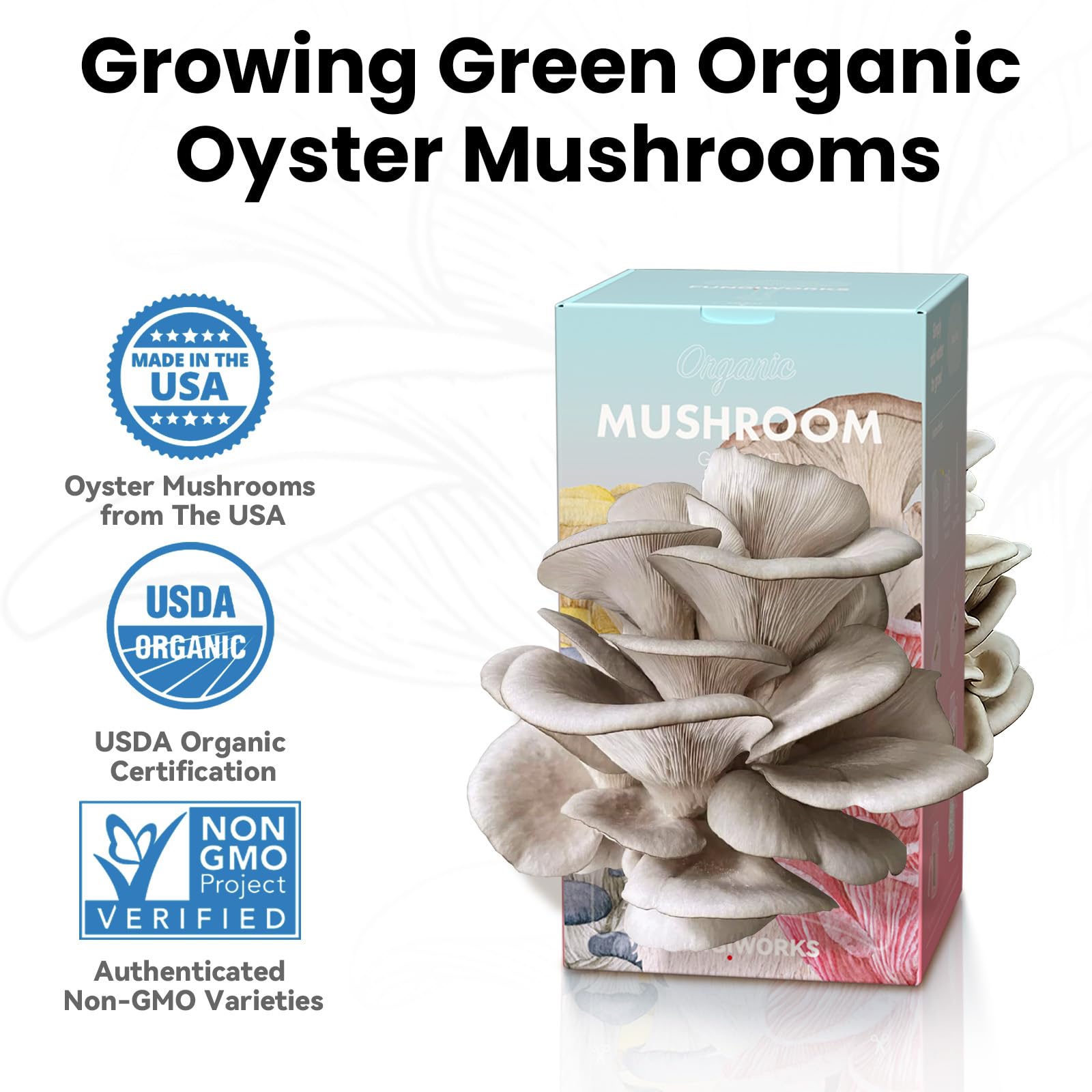 Kit de culture de pleurotes comestibles biologiques de 1,8 kg, fabriqué aux États-Unis, kit de culture de champignons double face en intérieur, récolte des champignons gastronomiques en 10 jours