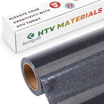 Black Glitter HTV Roll -12"x6ft Iron on Heat Transfer Vinyl for DIY Shirts Gifts