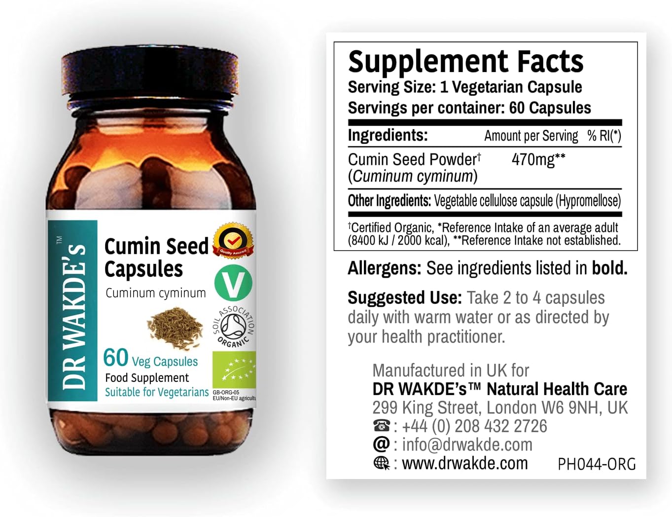 DR WAKDEs Organic Cumin Seed Capsules I 60 Veg Capsules I Herbal Supplement I Vegan Friendly I Ayurveda