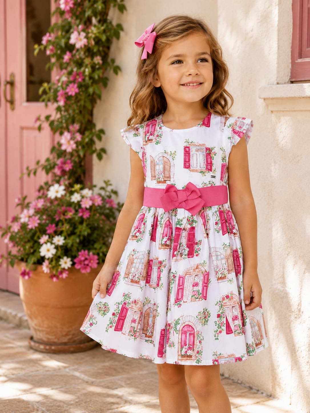Generico Mayoral Vestito Bambina in Cotone con Stampa e Fiocco Decorativo, 3940