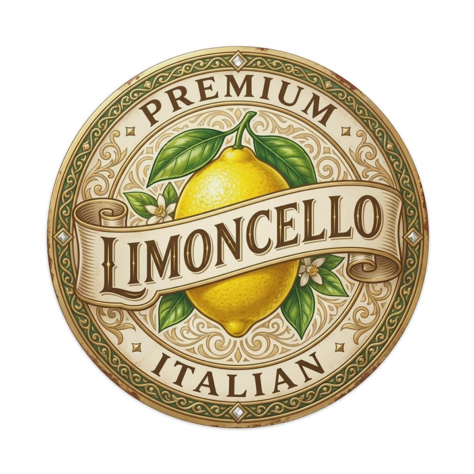 Fqcyn Style Premium Italian Badge Limoncello Metal Tin Sign Plaque Wall Decor For Cafe, Club Bar, Office, Home Garden Round Metal Poster 8X8inch