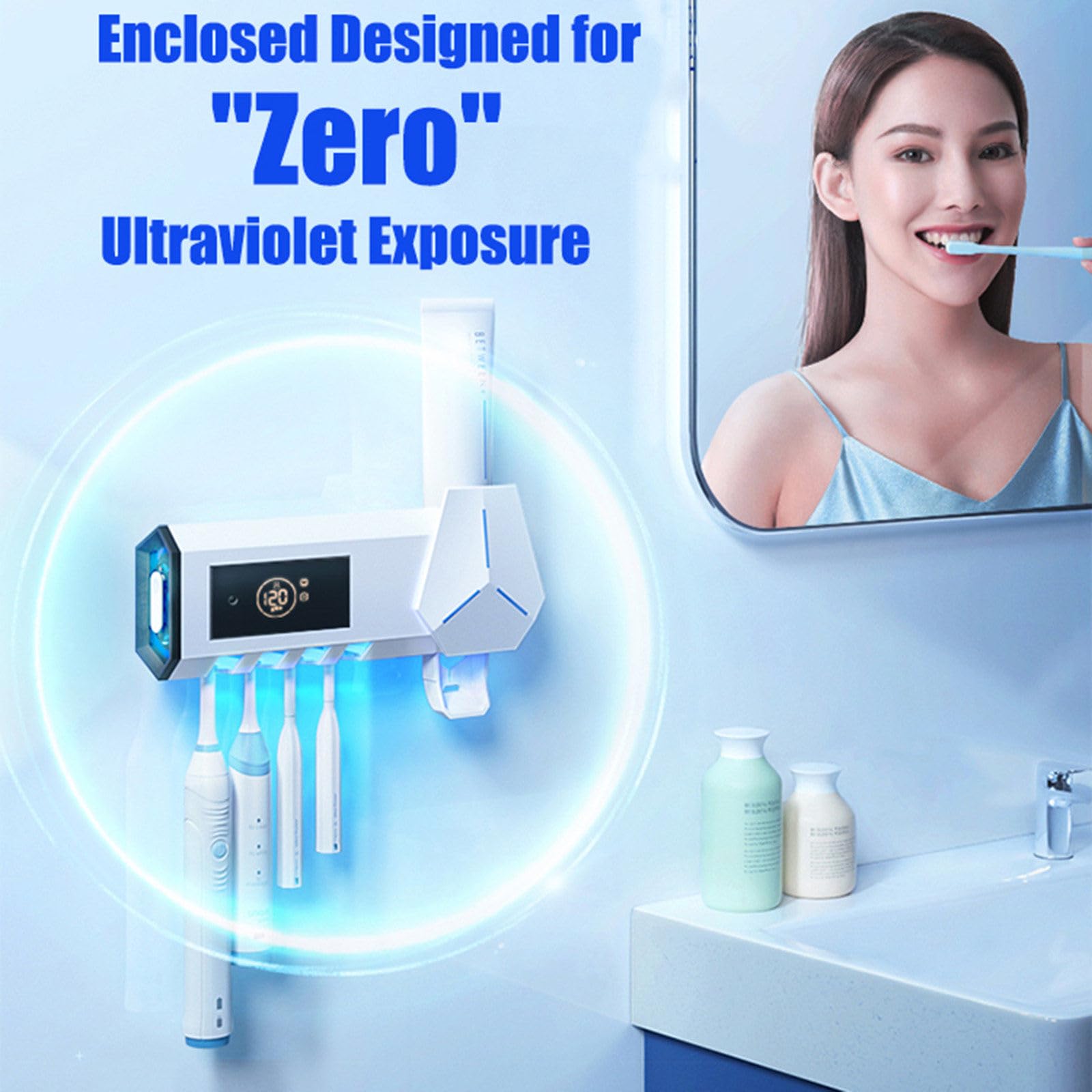 Tenedores de Cepillo de Dientes UV Inteligentes para baño, exprimidor de Cepillo de Dientes sin Agujeros, montado en la Pared,Black