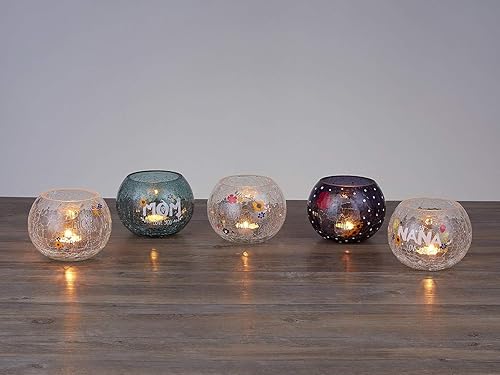 Miniatura 6 de Pavilion – Mom Love You – Portavelas redondo de cristal agrietado tintado gris – 5 pulgadas – Tealight no incluido