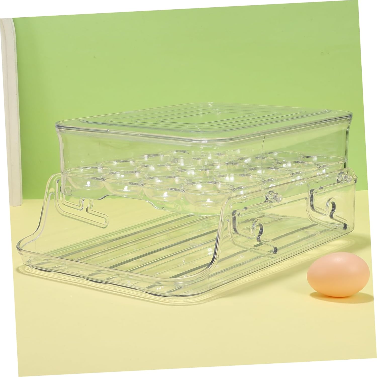 Rolling Egg Storage Box 2-layer Pet Material Egg Organizer Rolling Lid