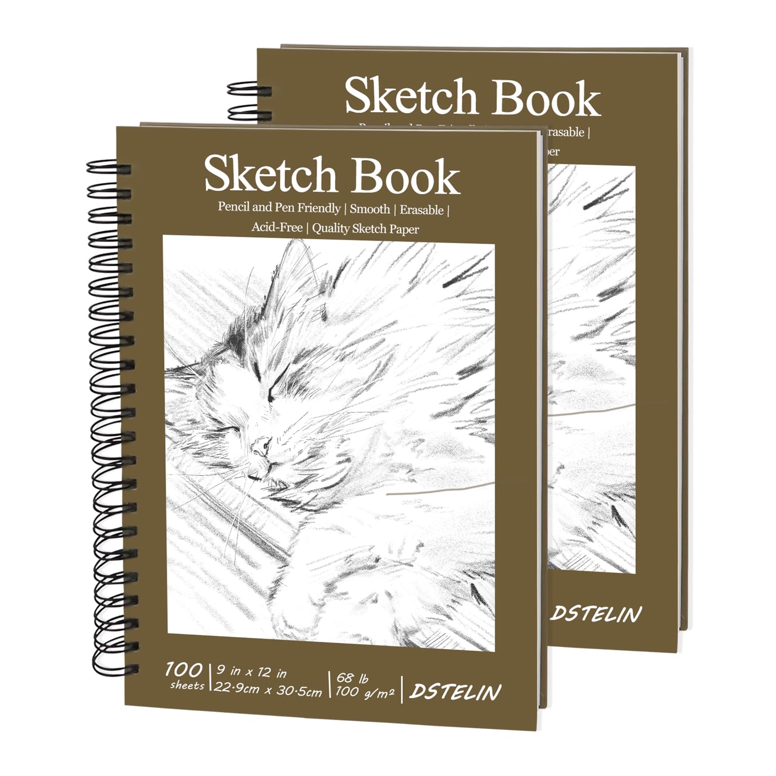 DSTELIN Lot de 2 carnets de croquis à spirales, 22,9 x 30,5 cm avec couverture rigide pour les étudiants en dessin, illustration et art
