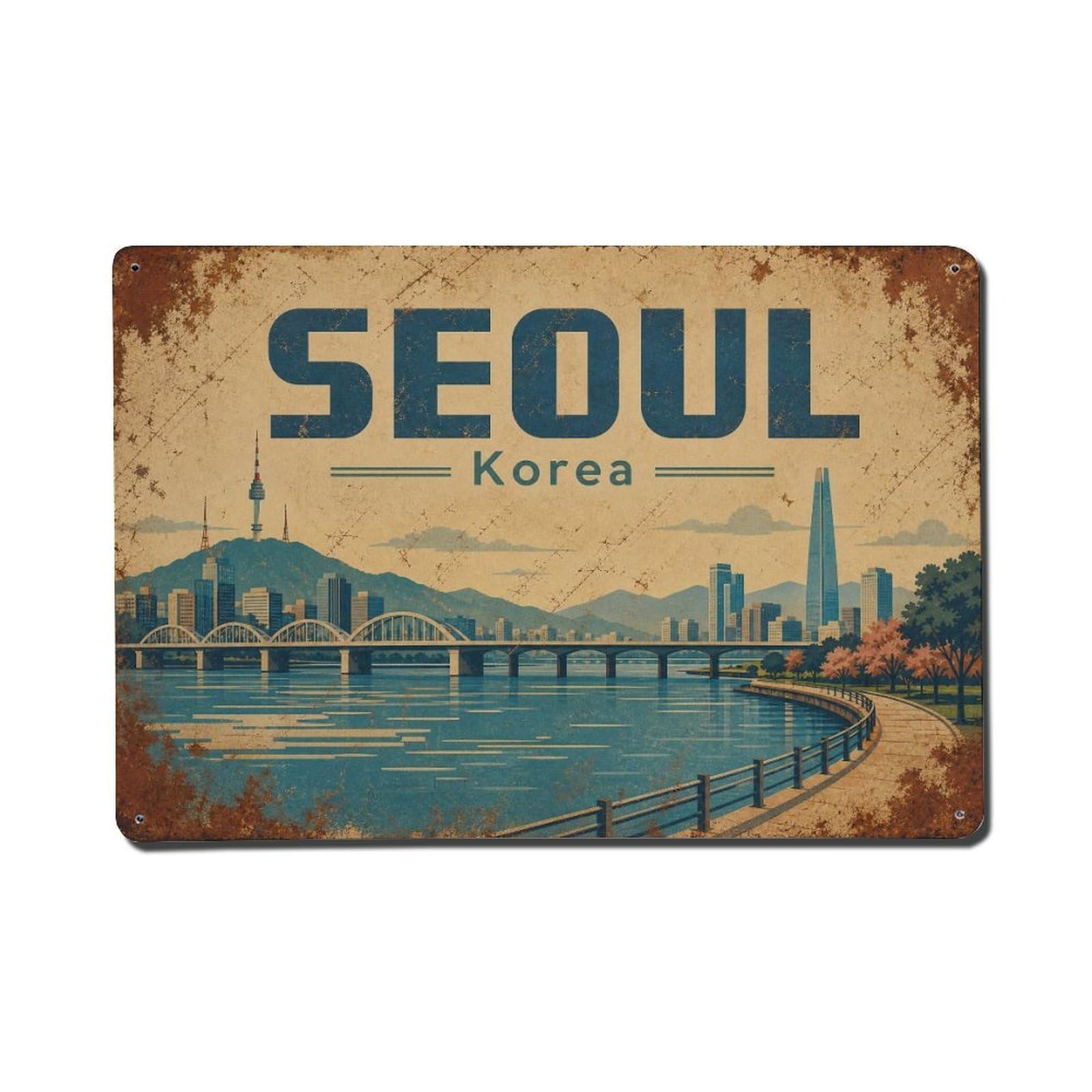 Seoul South Korea Han River Landmark Cityscape Travel Metal Tin Sign